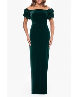 Xscape Evenings Ruched Off The Shoulder Gown - Green