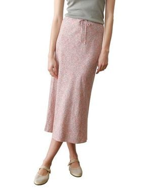 Marine Layer Avery Floral Hemp Blend Midi Skirt - Pink