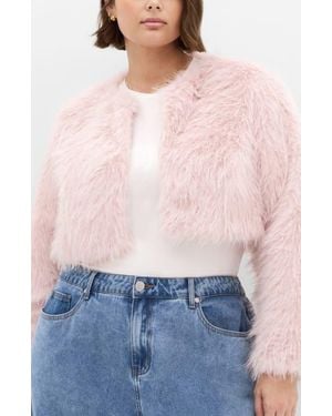 City Chic Angelica Faux Fur Crop Jacket - White