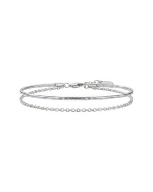 Argento Vivo Sterling Silver Cable & Snake Chain Layered Anklet - White