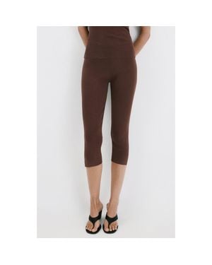 Mango Slit Hem Crop Leggings - Brown