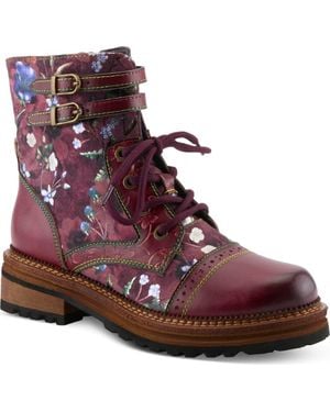 Spring Step All The Way Floral Lace-Up Bootie - Purple