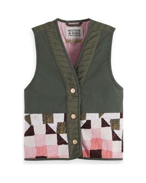 Scotch & Soda Kids' Patchwork Quilted Cotton Twill Vest - Green