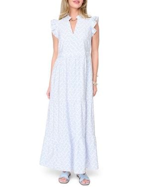 Gibsonlook Print Flutter Sleeve Maxi Dress - White