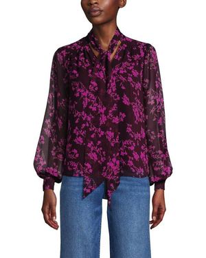 Lands' End Chiffon Removable Tie Neck Blouse - Red