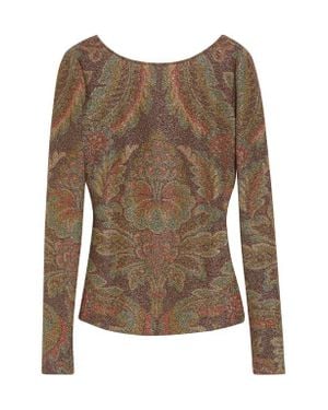 Etro Paisley Metallic Long Sleeve Top - Brown