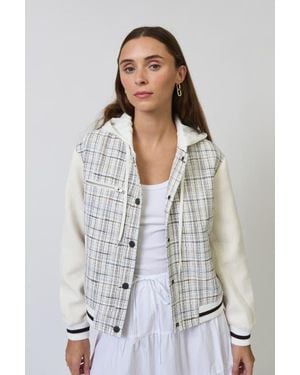 Central Park West Logan Tweed Bomber Jacket - White