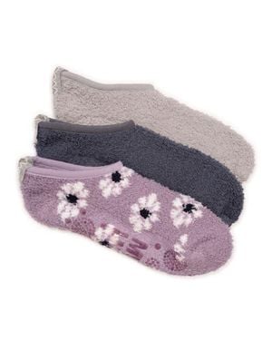Muk Luks Ballerina Cozy Socks With Grippers, 3 Pair Pack - Purple