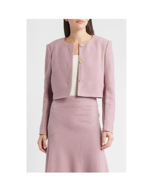 BOSS Jicena Mixed Media Virgin Wool Crop Jacket - Pink