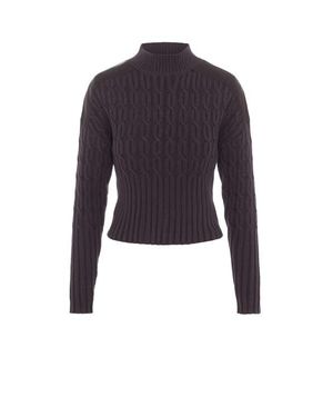 Versatile Dolman Cable Knit Leather Shoulder Sweater - Blue