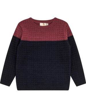 Apricot Long Sleeve Checkered Knit Sweater - Blue