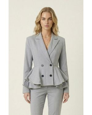Modenaire Double Breasted Tailored Peplum Blazer - Gray