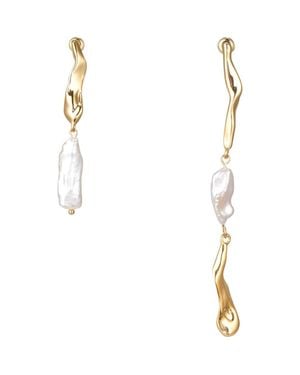 Classicharms Freshwater Baroque Pearl Asymmetrical Molten Drop Earrings - Metallic