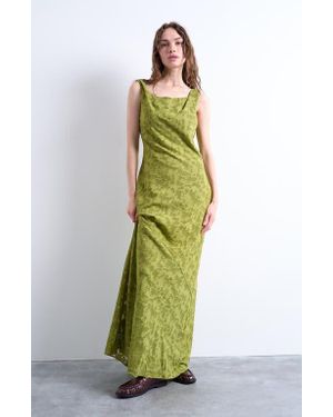 TOPSHOP Floral Appliqué Sleeveless A-Line Dress - Green