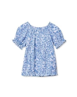 Lands' End Girls Shirred Puff Blouse - Blue