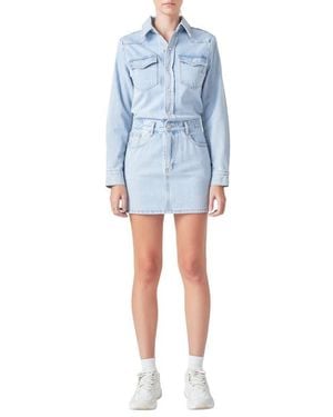 Grey Lab Long Sleeve Denim Mini Shirtdress - Blue