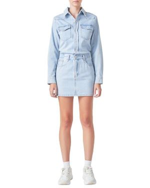 Grey Lab Long Sleeve Denim Mini Shirtdress - Blue