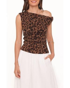Petal & Pup Maelis Leopard Print One-Shoulder Top - Brown