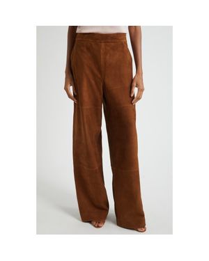 St. John Suede Wide Leg Pants - Brown