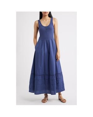 Marine Layer Lexi Rib & Poplin Sleeveless Midi Dress - Blue