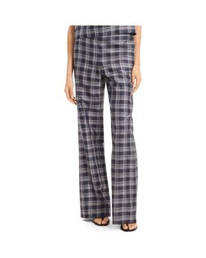 Theory Fluid Plaid High Waist Straight Leg Silk Pants - Gray