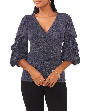 Chaus Surplice V-Neck Lantern Sleeve Blouse - Blue