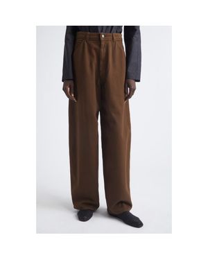 Lemaire High Waist Cotton Twill Wide Leg Pants - Brown
