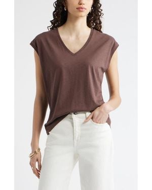 Nordstrom Sleeveless V-Neck Cotton T-Shirt - Brown