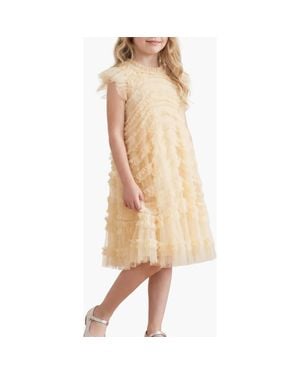 Needle & Thread Kid's Amara Ruffle Sleeve Kids Dress - Natural