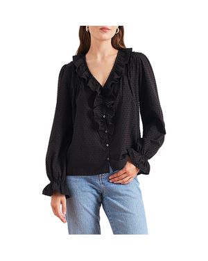 Paneros Clothing Long Sleeve Chloe Swiss Dot Ruffle Shirt - Black