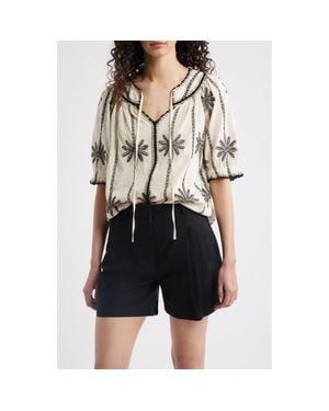 Rails Belina Embroidered Elbow Sleeve Top - Black
