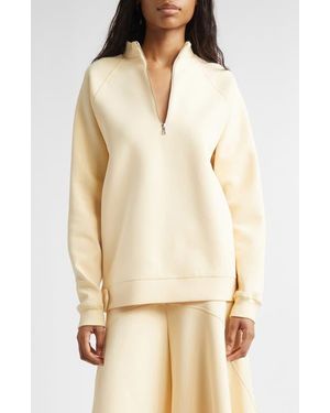 Plan C Cotton Blend Scuba Knit Half Zip Pullover - Natural