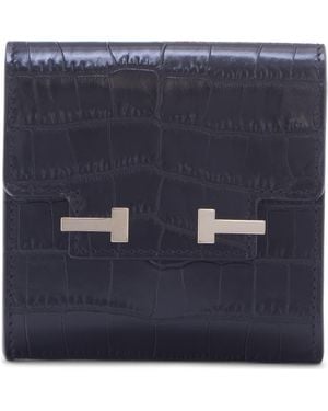 Tom Ford Aube Croc Embossed Leather Flap Card Case - Blue