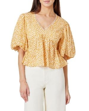 Habitual Floral Balloon Elbow Sleeve Cotton Top - Multicolor