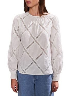 Ro&zo Diamond Lace Trim Blouse - Gray