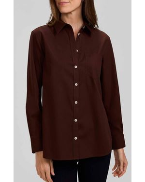 Foxcroft Non-Iron Boyfriend Button-Up Shirt - Brown