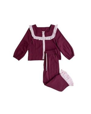TBCo Cotton Cropped Leg Ruffle Pajamas - Purple