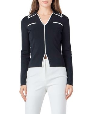 Endless Rose Contrast Trim Long Sleeve Top - Blue