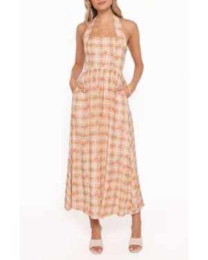 Petal & Pup Gemini Floral Check Halter Neck Maxi Dress - Natural