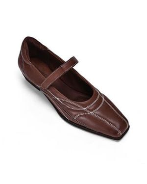 Old Trend Folk Genuine Leather Artisanal Contrast Stitch Mary Jane Heel - Brown