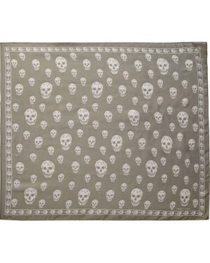 McQueen Skull Print Silk Scarf - Gray