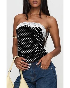 Princess Polly Ettore Lace Trim Polka Dot Strapless Top - Black