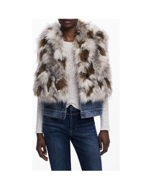Desigual Faux Fur Denim Hooded Vest - White