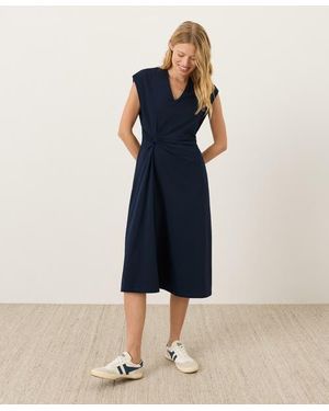 Pact Fit & Flare V-Neck Twist Dress Made With Organic Cotton - Blue