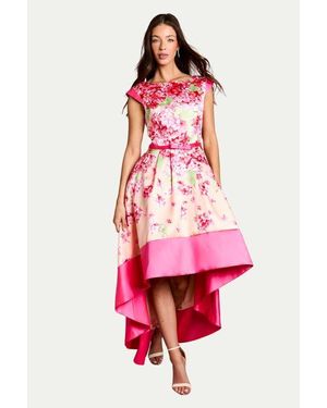 Coast Twill Hi-Lo Floral Printed Midi Dress - Red