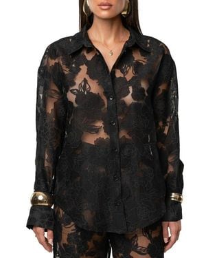 JLUXLABEL Organza Floral Blouse - Black