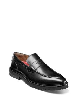 Stacy Adams Hazleton Apron Toe Lugged Penny Loafer - Black