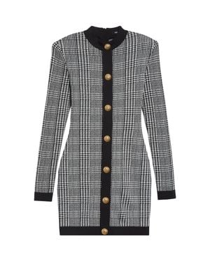 Balmain Prince Of Wales Long Sleeve Sweater Dress - Gray