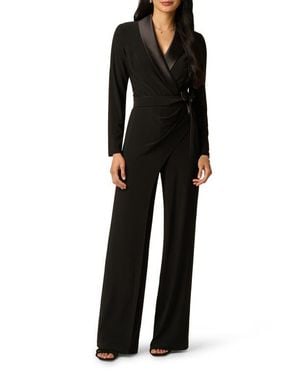 Adrianna Papell Satin Lapel Tuxedo Jumpsuit - Black