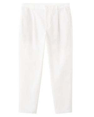 Mango Pleated Straight Fit Cotton Blend Pants - White